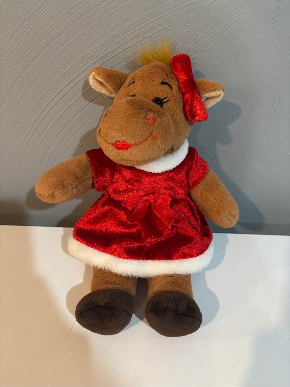 Build-A-Bear Mini Baby Moose in red dress 10 inch